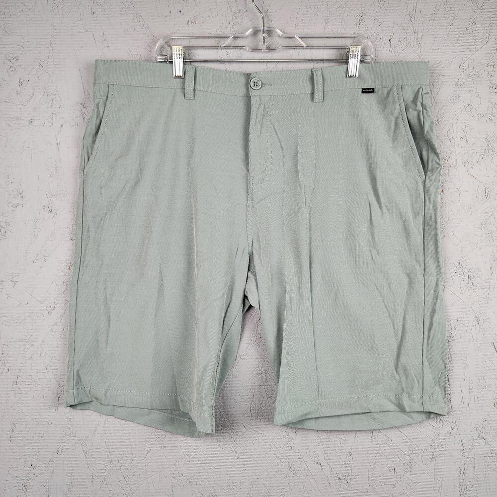 Travis Mathew Golf Shorts Mens Green Micro Check Lightweight Casual Chino Logo